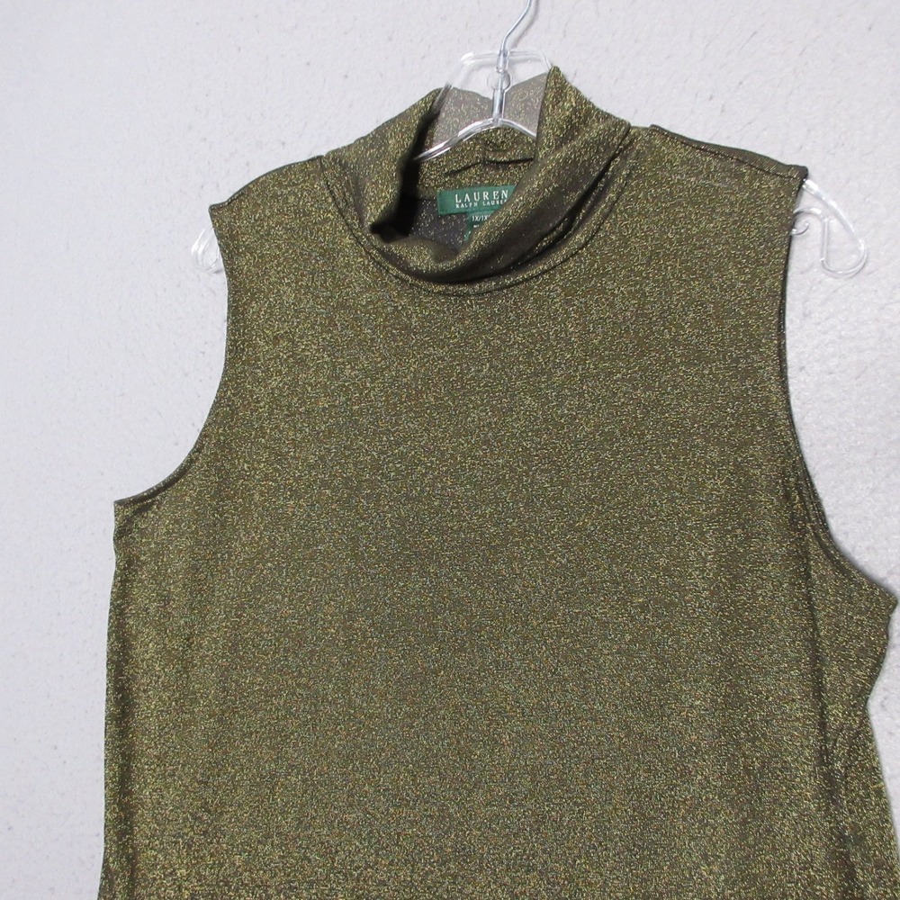 Lauren Ralph Lauren Top 1X Gold Metallic Sleeveless Mock Neck Shimmer Party